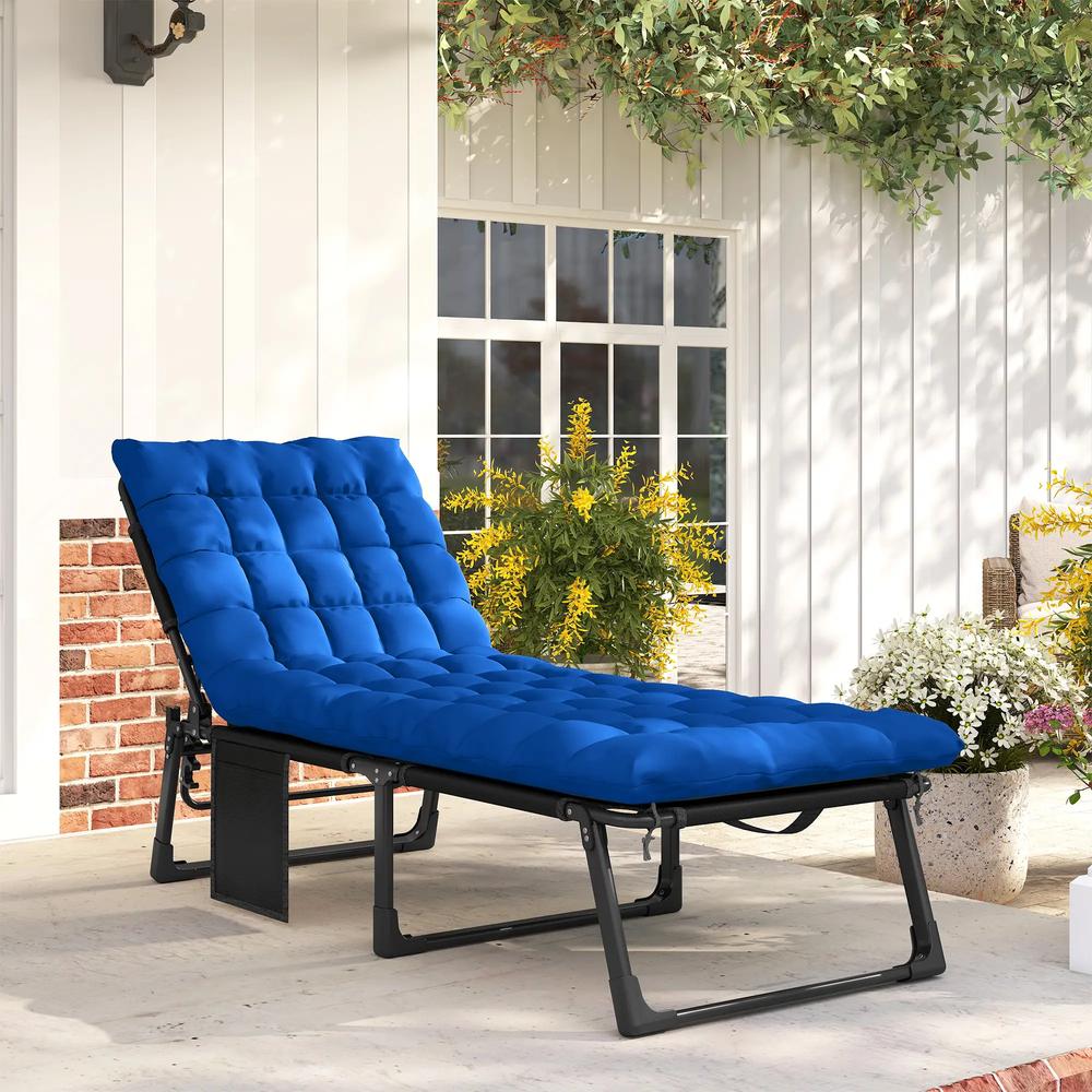 Outsunny Folding Sun Lounger for Garden, 5-Position Oversized Camping Bed Recliner with Cushions 12