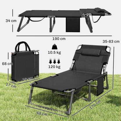 Outsunny Folding Sun Lounger for Garden, 5-Position Oversized Camping Bed Recliner with Cushions 2