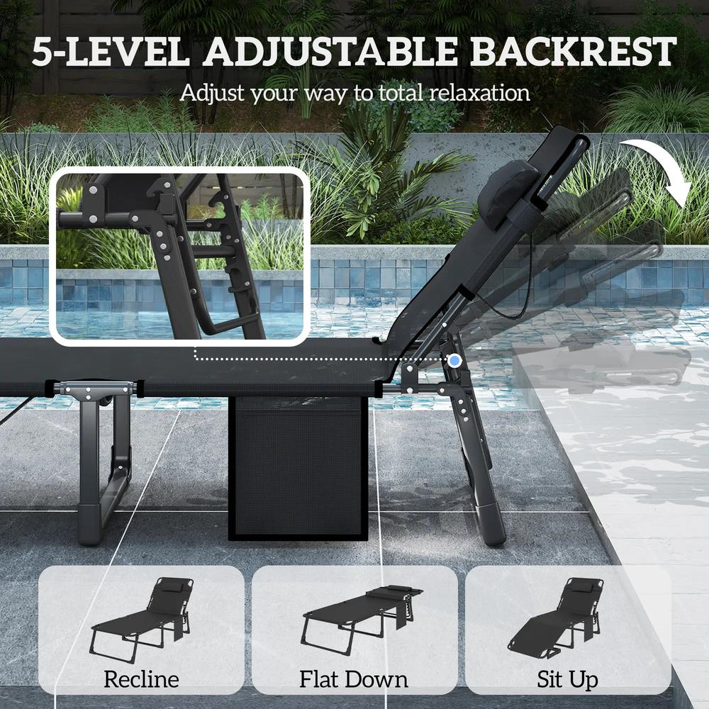 Outsunny Folding Sun Lounger for Garden, 5-Position Oversized Camping Bed Recliner with Cushions 3