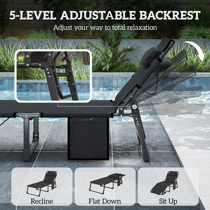 Outsunny Folding Sun Lounger for Garden, 5-Position Oversized Camping Bed Recliner with Cushions 3