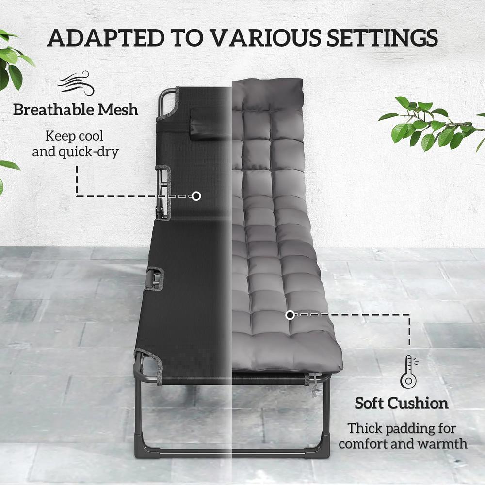 Outsunny Folding Sun Lounger for Garden, 5-Position Oversized Camping Bed Recliner with Cushions 4