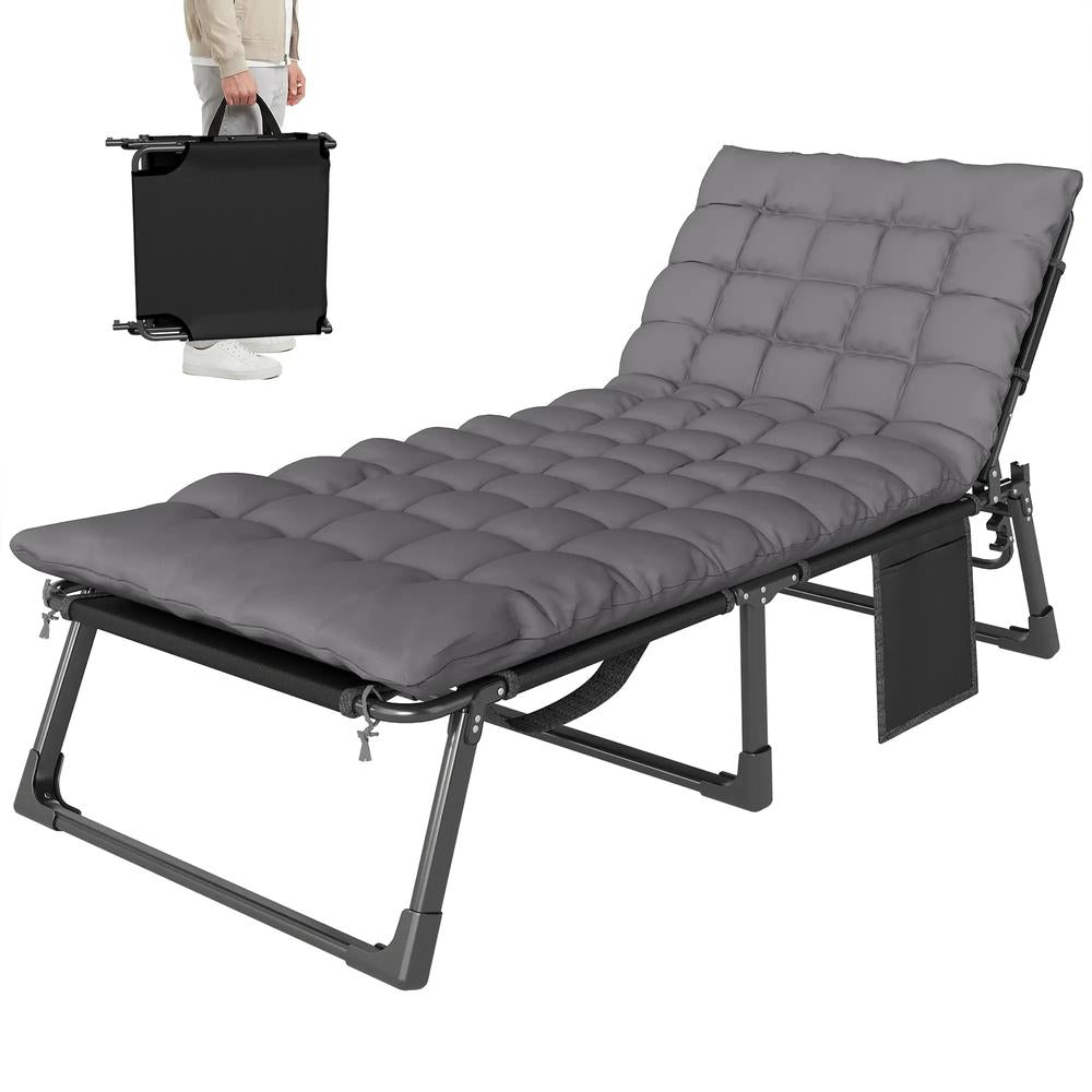 Outsunny Folding Sun Lounger for Garden, 5-Position Oversized Camping Bed Recliner with Cushions 9