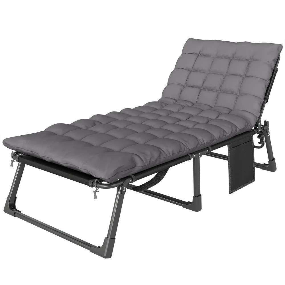 Outsunny Folding Sun Lounger for Garden, 5-Position Oversized Camping Bed Recliner with Cushions 