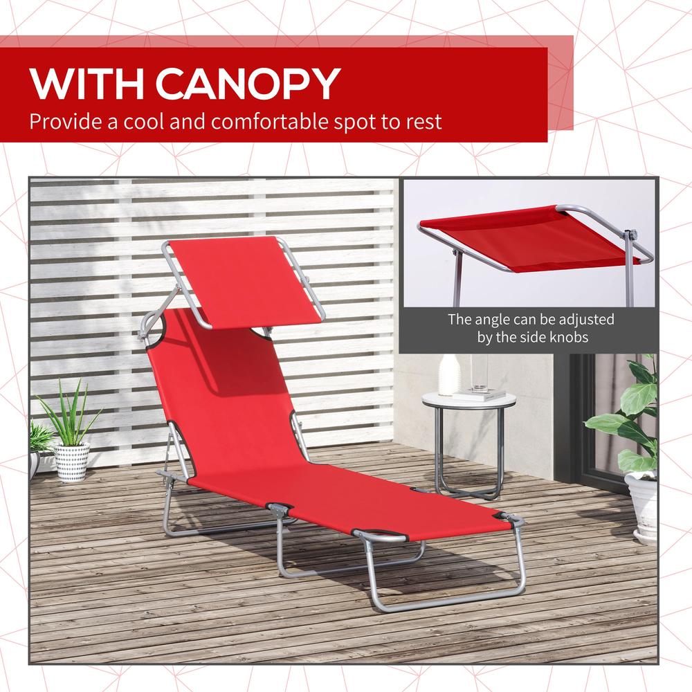 Outsunny Folding Sun Lounger, Lounge Chairs Reclining Sleeping Bed with Adjustable Sun Shade Awning for Beach, Patio 5