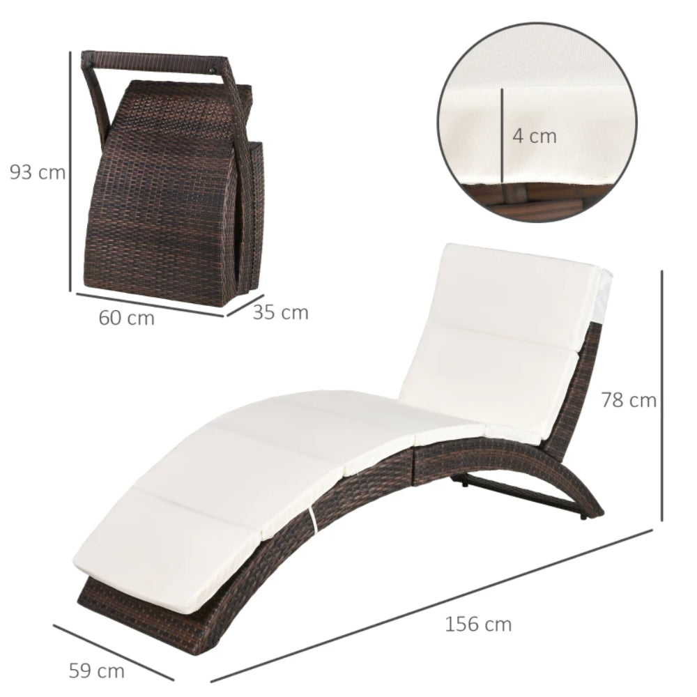 Outsunny Folding Sun Lounger, PE Rattan Garden Lounger Chair with Soft Padded Cushion, Ergonomic Curved Design Sun Bed for Balcony, Garden, Brown