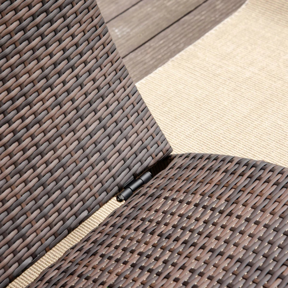 Outsunny Folding Sun Lounger, PE Rattan Garden Lounger Chair with Soft Padded Cushion, Ergonomic Curved Design Sun Bed for Balcony, Garden, Brown