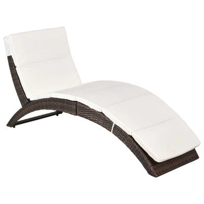Outsunny Folding Sun Lounger, PE Rattan Garden Lounger Chair with Soft Padded Cushion, Ergonomic Curved Design Sun Bed for Balcony, Garden, Brown