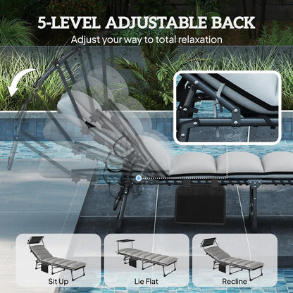 Outsunny Folding Sun Lounger with Canopy, Reclining Sunbed with Cushion, Side Pocket, Carrying Handle 4
