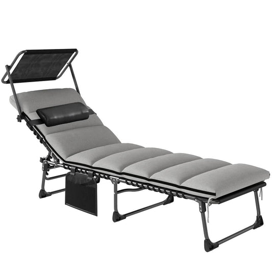Outsunny Folding Sun Lounger with Canopy, Reclining Sunbed with Cushion, Side Pocket, Carrying Handle 