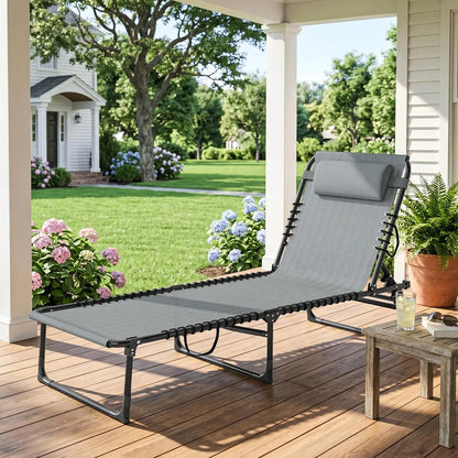 Outsunny Folding Sun Lounger, with Four-Position Back - Light Grey 1