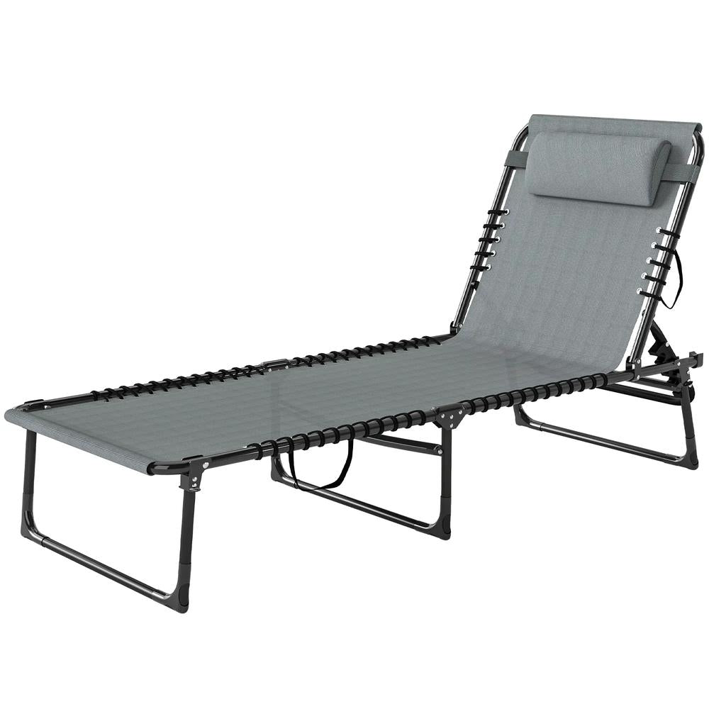 Outsunny Folding Sun Lounger, with Four-Position Back - Light Grey 10