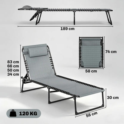 Outsunny Folding Sun Lounger, with Four-Position Back - Light Grey 2