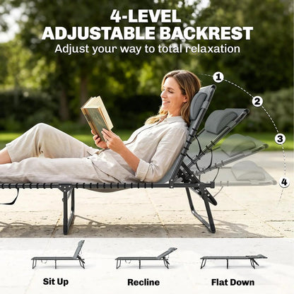 Outsunny Folding Sun Lounger, with Four-Position Back - Light Grey 3