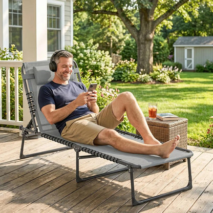 Outsunny Folding Sun Lounger, with Four-Position Back - Light Grey 6