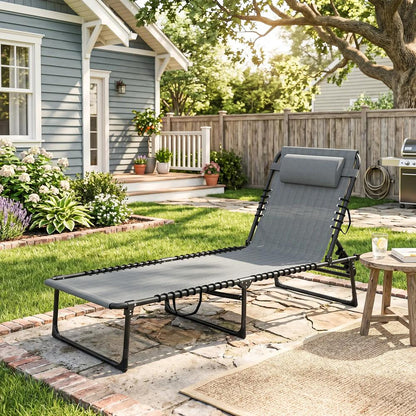 Outsunny Folding Sun Lounger, with Four-Position Back - Light Grey 8