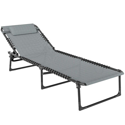 Outsunny Folding Sun Lounger, with Four-Position Back - Light Grey 