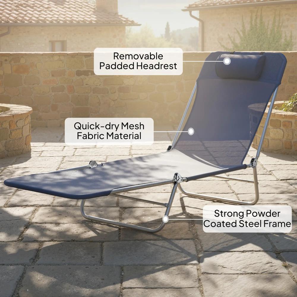 Outsunny Folding Sun Lounger with Head Pillow 4