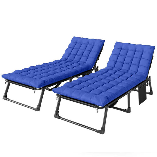 Outsunny Folding Sun Loungers for Garden Set of 2, 5-Position Oversized Camping Bed Recliner with Cushions 