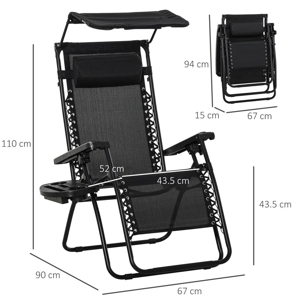 Outsunny Folding Zero Gravity Sun Lounger, with Sun Canopy - Black 2