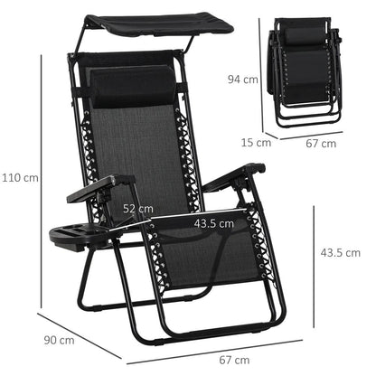 Outsunny Folding Zero Gravity Sun Lounger, with Sun Canopy - Black 2