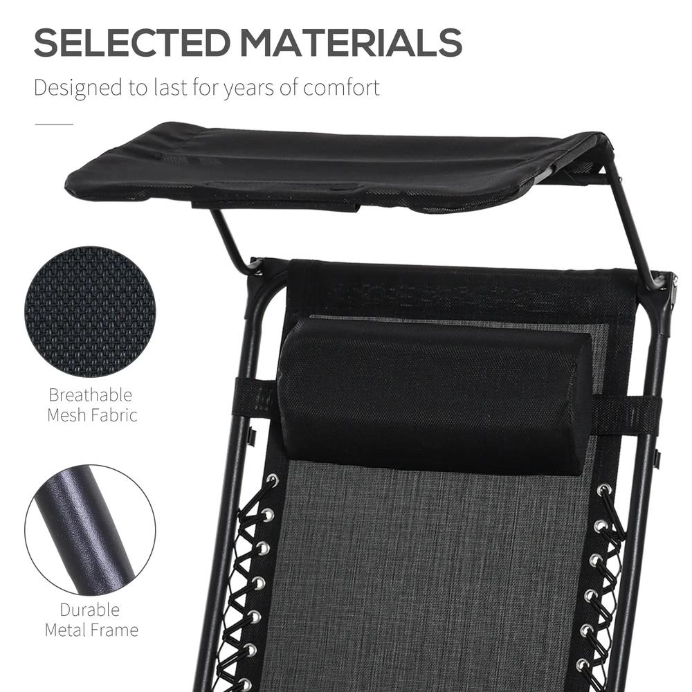Outsunny Folding Zero Gravity Sun Lounger, with Sun Canopy - Black 4