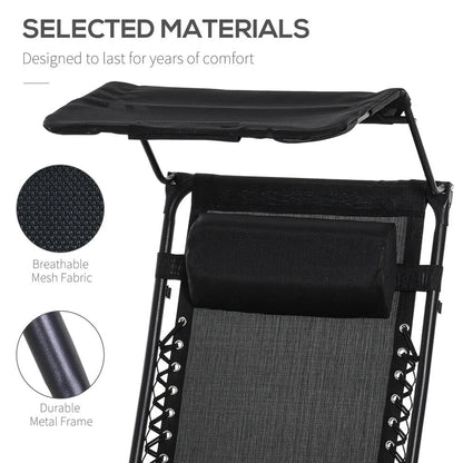 Outsunny Folding Zero Gravity Sun Lounger, with Sun Canopy - Black 4