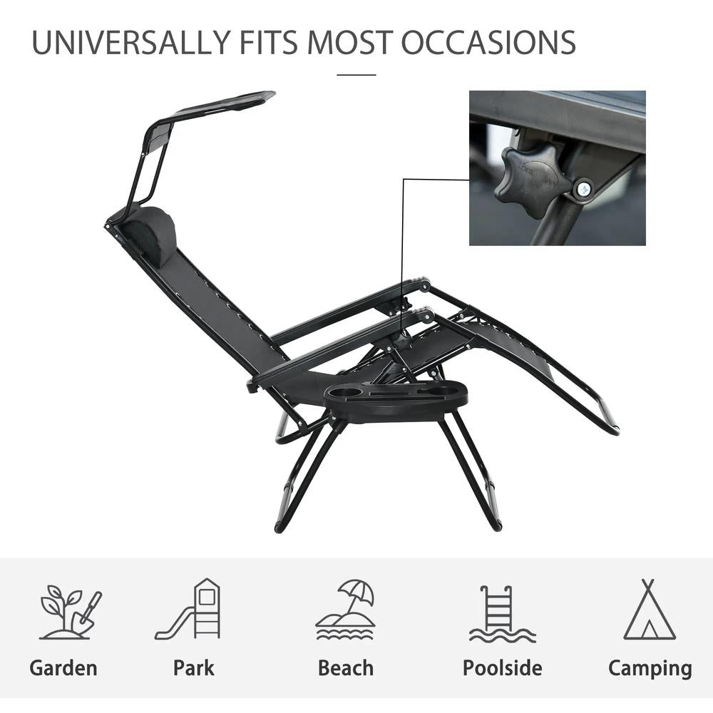 Outsunny Folding Zero Gravity Sun Lounger, with Sun Canopy - Black 6