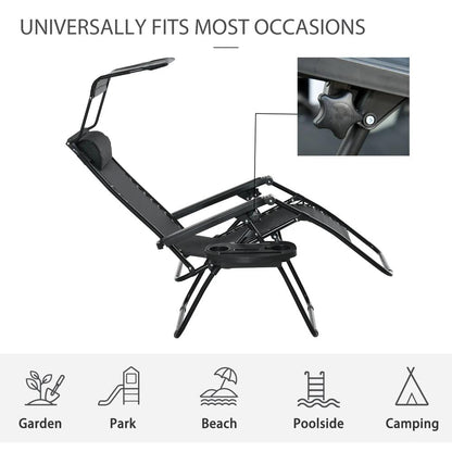 Outsunny Folding Zero Gravity Sun Lounger, with Sun Canopy - Black 6