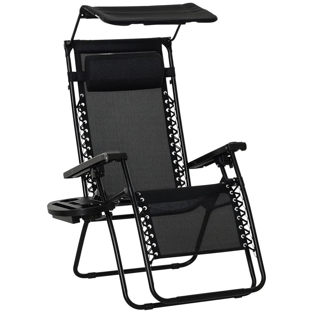 Outsunny Folding Zero Gravity Sun Lounger, with Sun Canopy - Black 