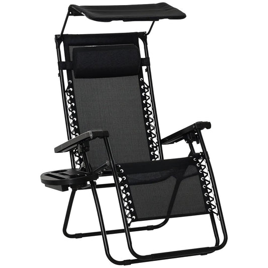 Outsunny Folding Zero Gravity Sun Lounger, with Sun Canopy - Black 