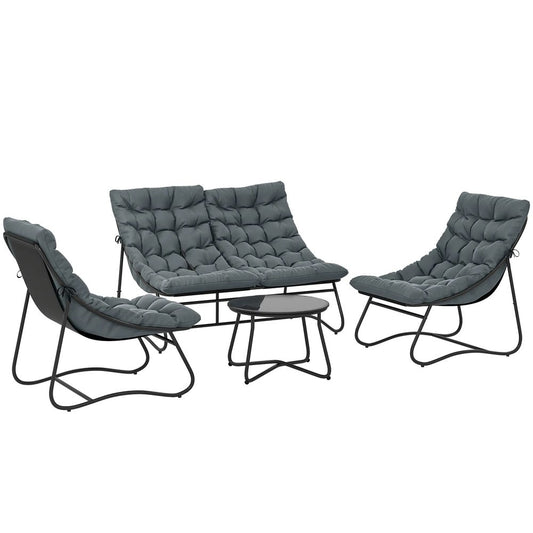 Outsunny Four-Piece Curved Seat Garden Sofa Set - Grey/Black 