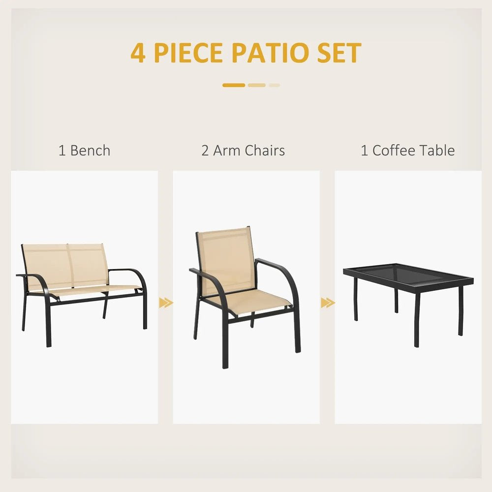 Outsunny Four-Piece Curved Steel Garden Dining Set - Beige/Grey 3