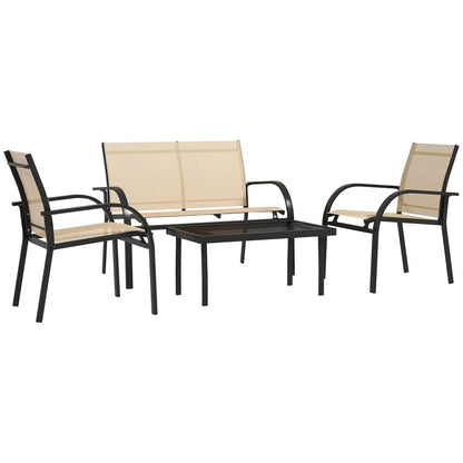 Outsunny Four-Piece Curved Steel Garden Dining Set - Beige/Grey 