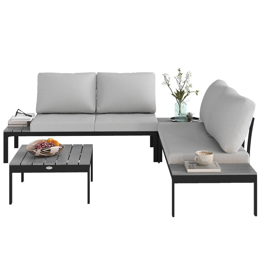 Outsunny Four-Piece Garden Corner Sofa Set with 2 Loveseats and 2 Coffee Tables 10