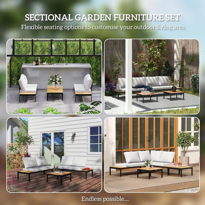Outsunny Four-Piece Garden Corner Sofa Set with 2 Loveseats and 2 Coffee Tables 14
