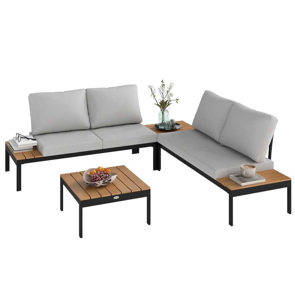 Outsunny Four-Piece Garden Corner Sofa Set with 2 Loveseats and 2 Coffee Tables 20