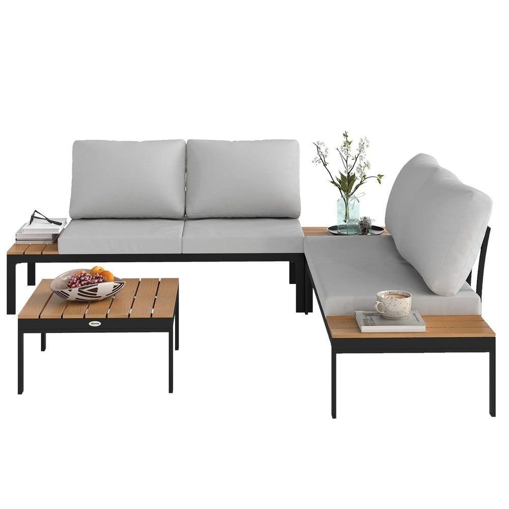 Outsunny Four-Piece Garden Corner Sofa Set with 2 Loveseats and 2 Coffee Tables 21