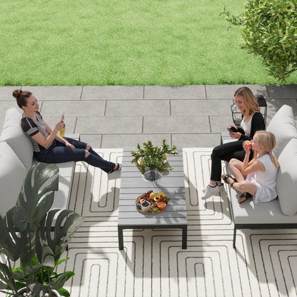 Outsunny Four-Piece Garden Corner Sofa Set with 2 Loveseats and 2 Coffee Tables 7