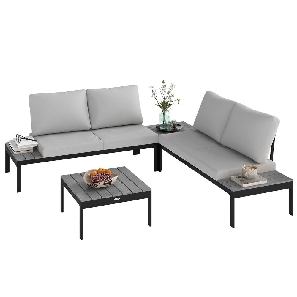 Outsunny Four-Piece Garden Corner Sofa Set with 2 Loveseats and 2 Coffee Tables 9