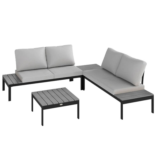 Outsunny Four-Piece Garden Corner Sofa Set with 2 Loveseats and 2 Coffee Tables 