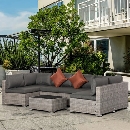 Outsunny Four-Piece Half-Square Rattan Sofa Set - Mixed Grey