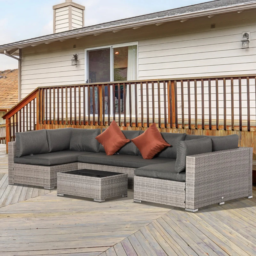 Outsunny Four-Piece Half-Square Rattan Sofa Set - Mixed Grey