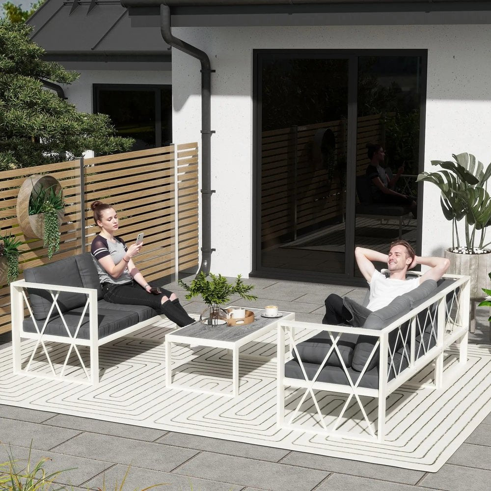 Outsunny Four-Piece L Shaped Garden Furniture Set with 5-Level Adjustable Lounger - Grey 1