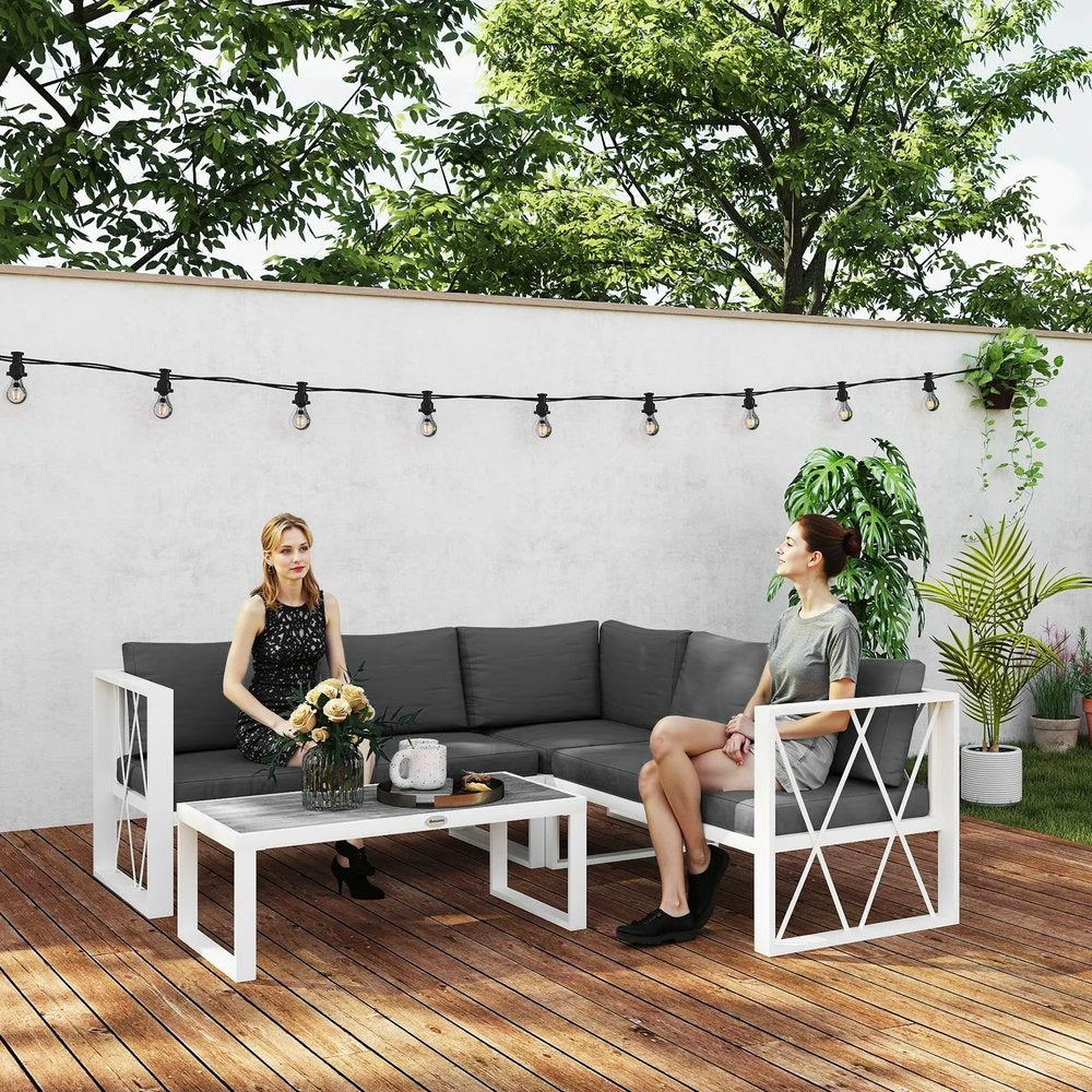 Outsunny Four-Piece L Shaped Garden Furniture Set with 5-Level Adjustable Lounger - Grey 10