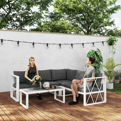 Outsunny Four-Piece L Shaped Garden Furniture Set with 5-Level Adjustable Lounger - Grey 10