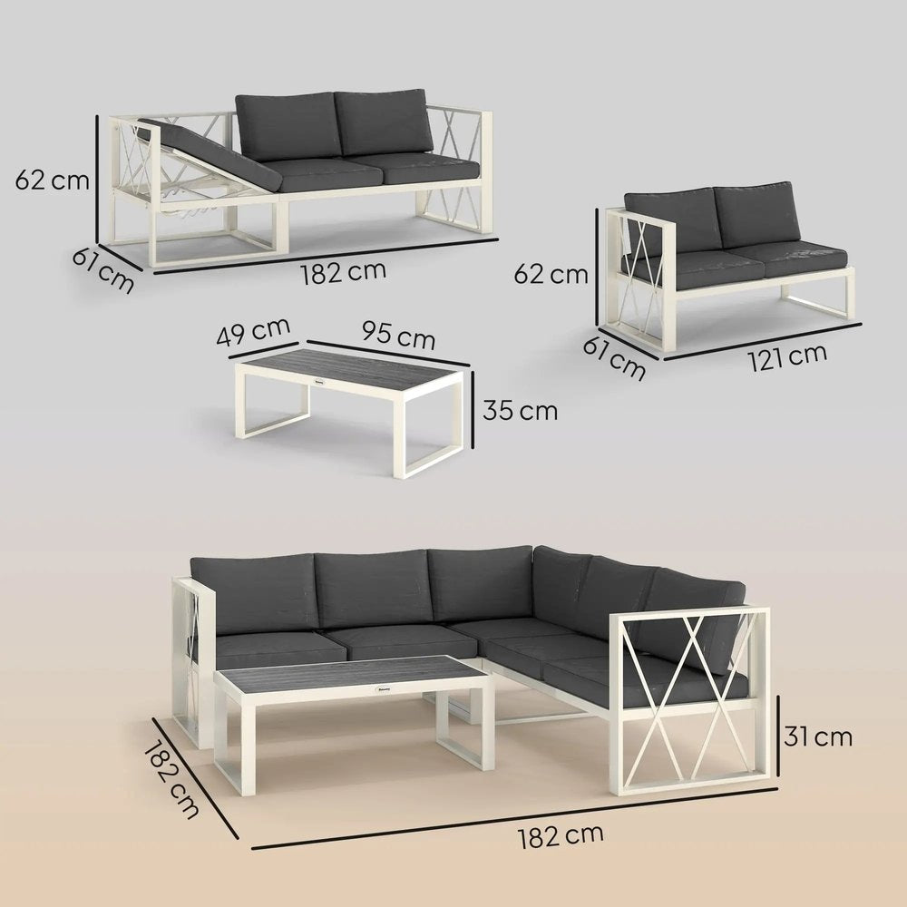 Outsunny Four-Piece L Shaped Garden Furniture Set with 5-Level Adjustable Lounger - Grey 2