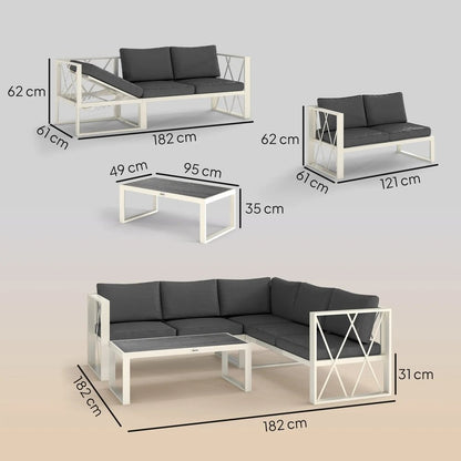 Outsunny Four-Piece L Shaped Garden Furniture Set with 5-Level Adjustable Lounger - Grey 2