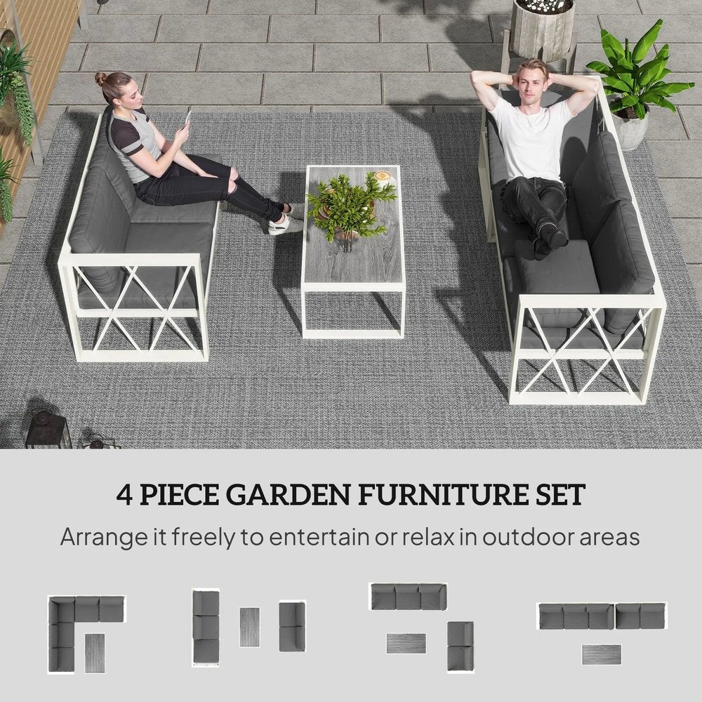 Outsunny Four-Piece L Shaped Garden Furniture Set with 5-Level Adjustable Lounger - Grey 3