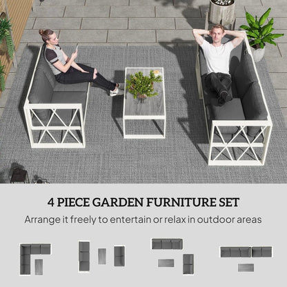 Outsunny Four-Piece L Shaped Garden Furniture Set with 5-Level Adjustable Lounger - Grey 3