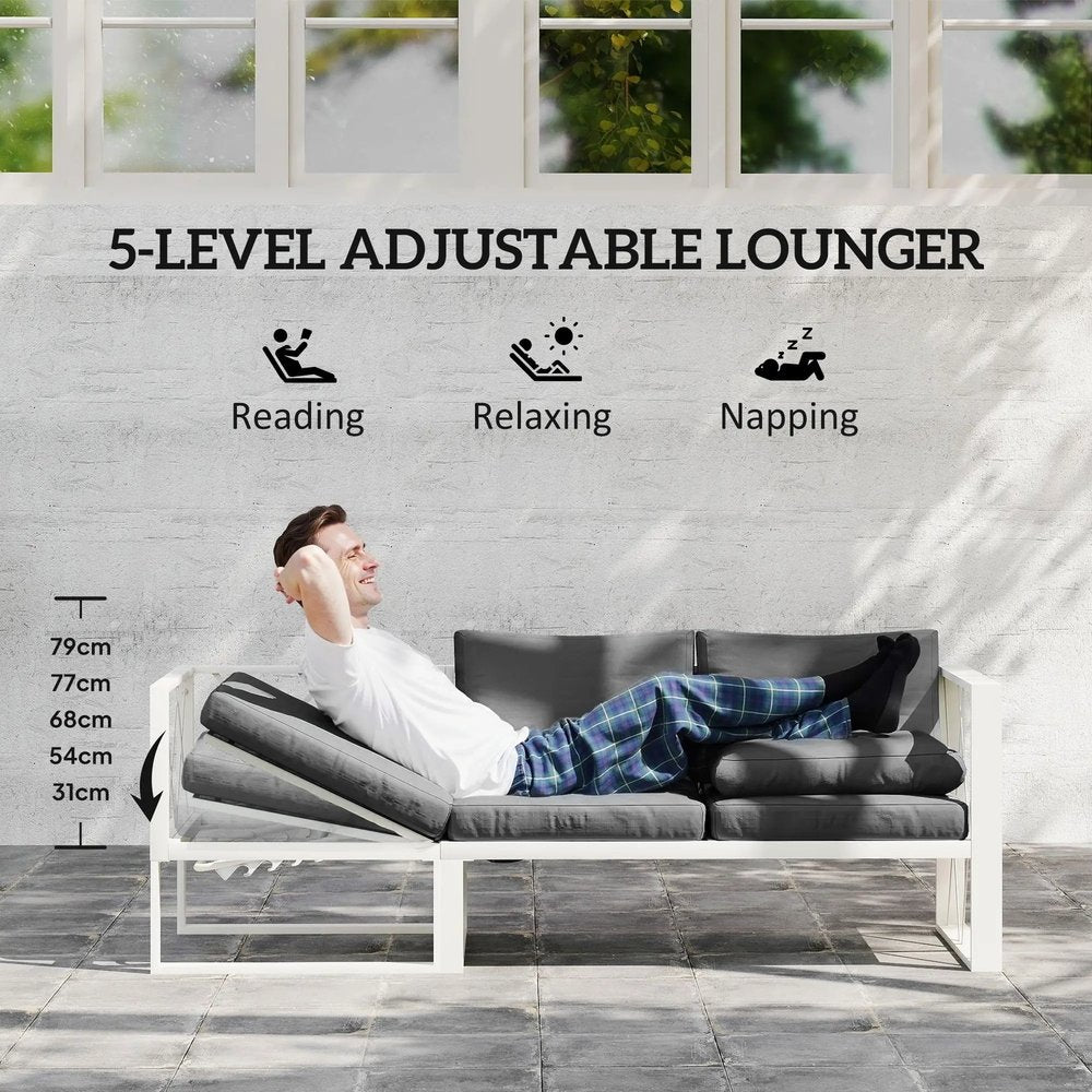Outsunny Four-Piece L Shaped Garden Furniture Set with 5-Level Adjustable Lounger - Grey 4